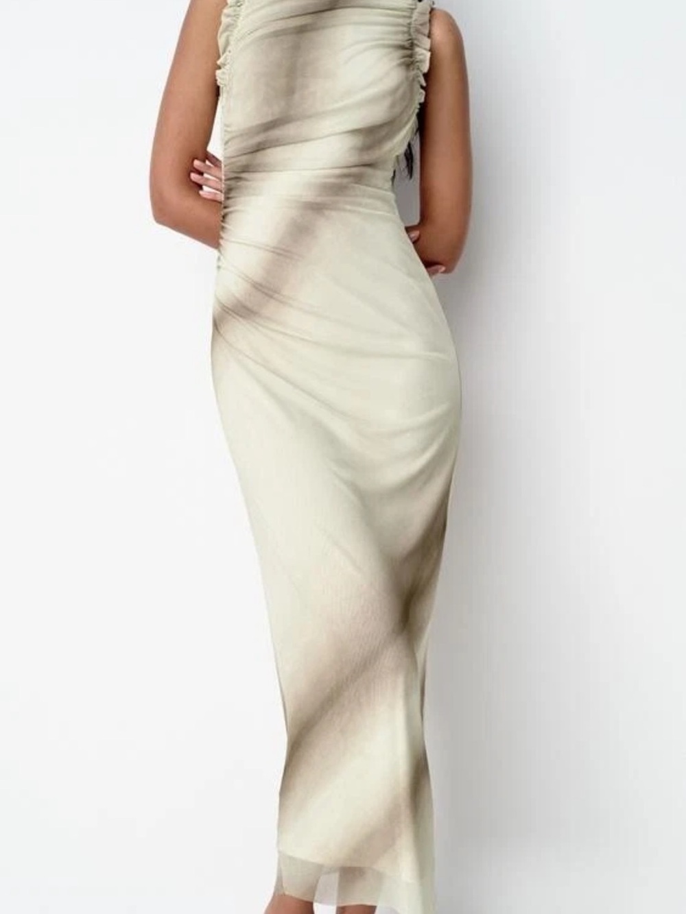 Zara Sleeveless Draped Maxi Dress in Cream and Taupe - Picture 9 of 11